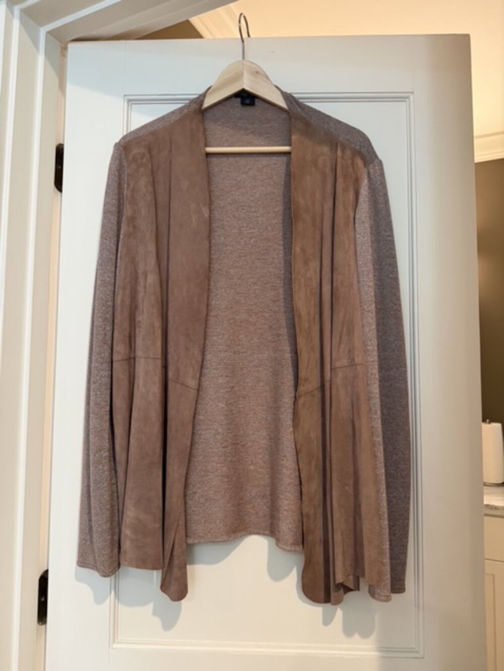 Suede and knit combo cardigan